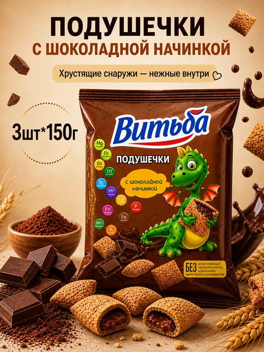 Подушечки Готовый сухой завтрак с начинкой 3шт*150г