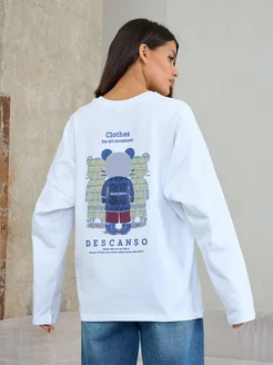 Лонгслив оверсайз с принтом Мишка на спине